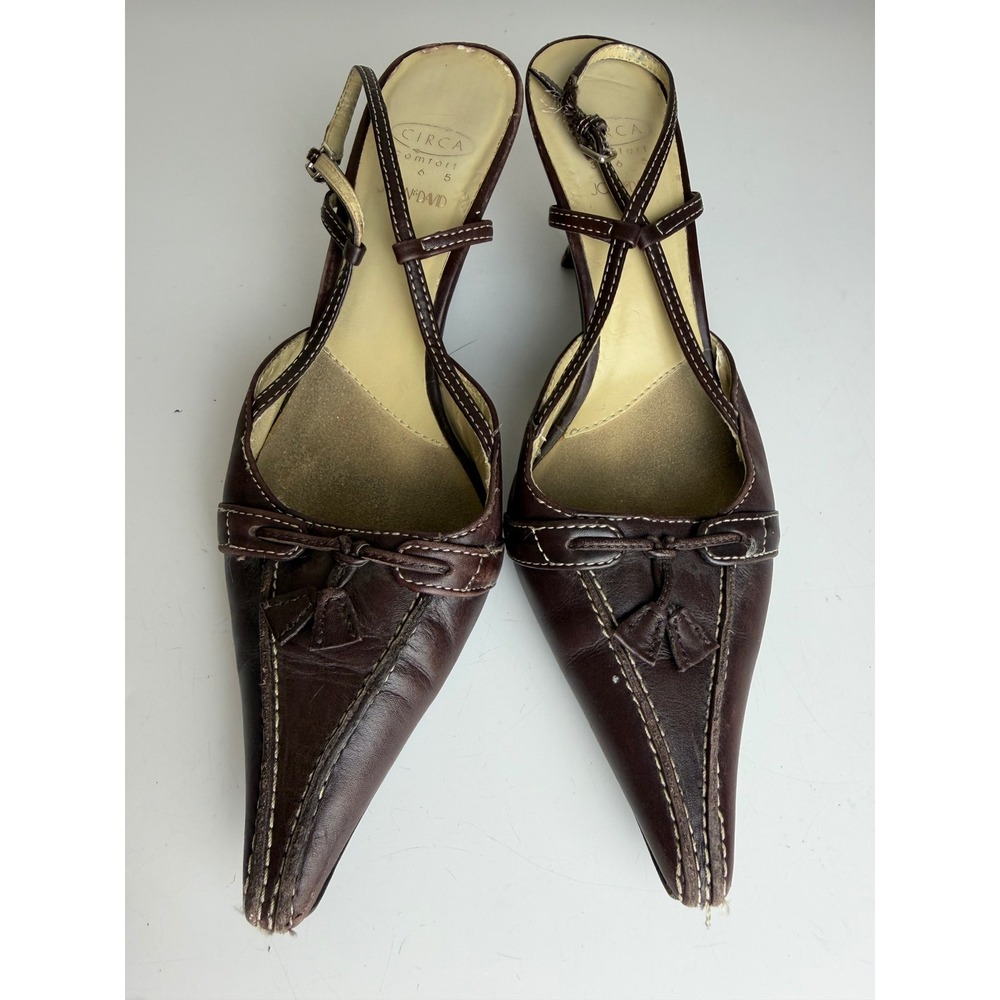 Circa Joan & David Women's Brown Leather Pointed Toe Slingback Heels 6.5M